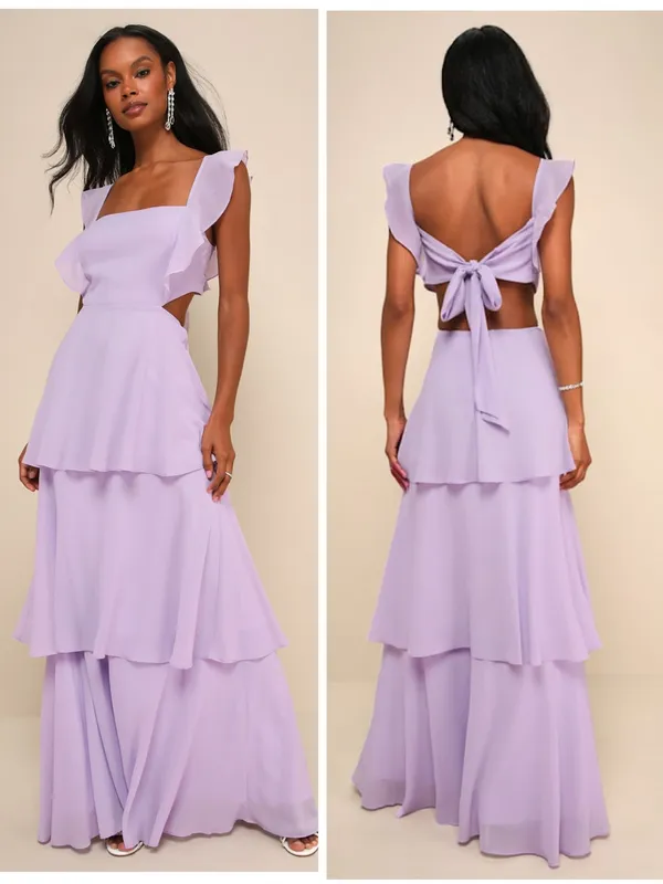 Lulus Elegant Event Lavender Ruffled Tie-Back Tiered Maxi Dress Size Small NWT - Image 2