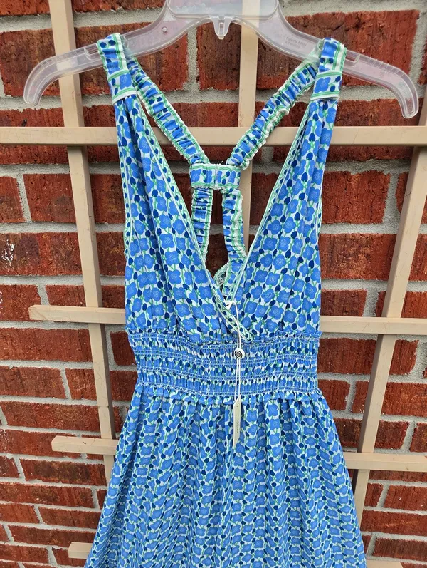 Max Studio — Blue Floral Tiered Maxi Dress - Sleeveless V-Neck M - Image 4