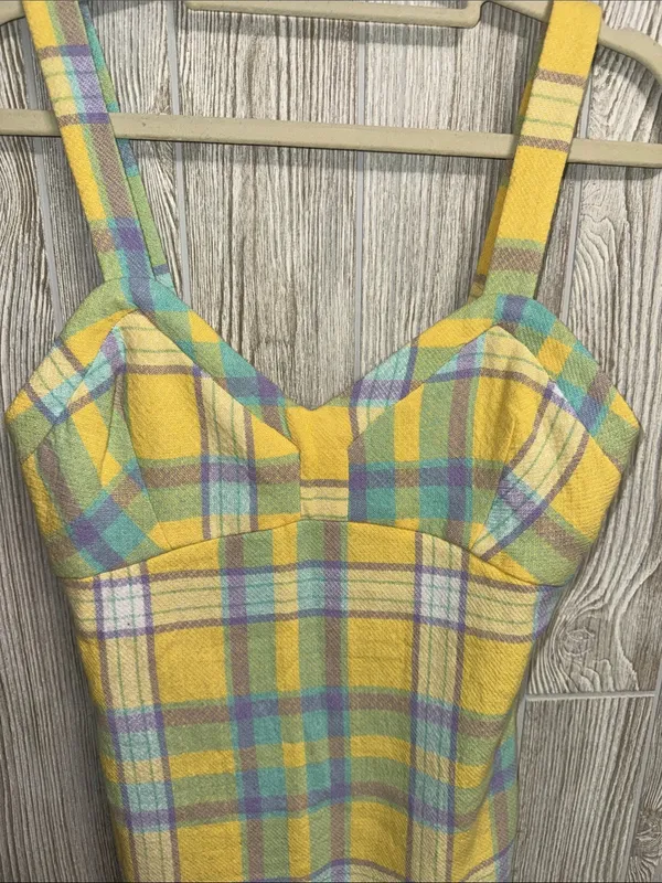Zara Yellow Plaid Mini Dress with Pastel Accents - Image 3