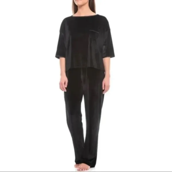 TAHARI Black Velvet Short Sleeve Lounge Top Size Small‎ - Image 4
