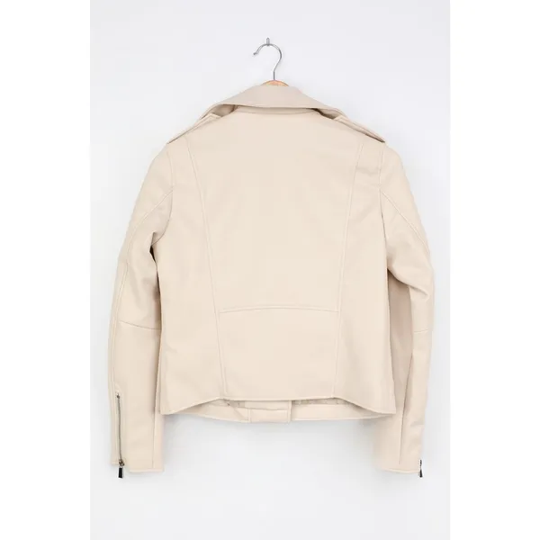 Lulus Out for the Night Beige Vegan Leather Moto Jacket XS NWT - Image 6