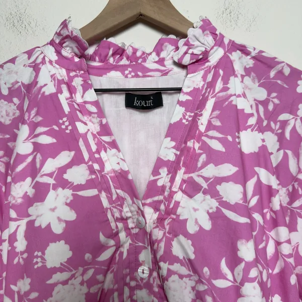Kourt Women Preppy Mini Dress XL Pink White Floral Spring Easter‎ Lined Cotton - Image 4