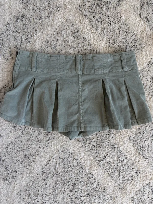 Free People Pleated Micro Mini Cord Skirt Light Sage Green Size 8 - Image 7