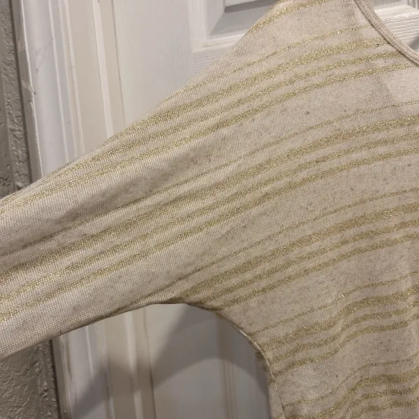 Tea N Rose Womens Gold Metallic Striped Ruched Back Top Cream‎ Large Festival - Image 4