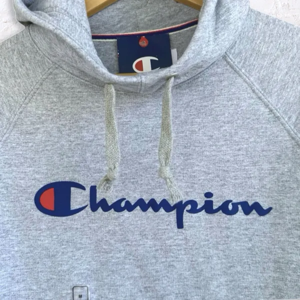 Champion Powerblend Fleece Funnel Hoodie Womens M Gray Classic Script Logo - Image 3