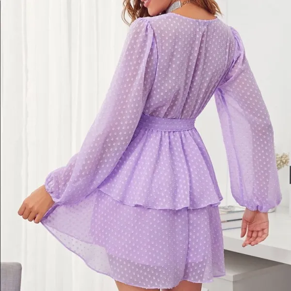 ✨HP✨Plunging Neck Double Layer Hem Swiss Dot Dress✨ - Image 7