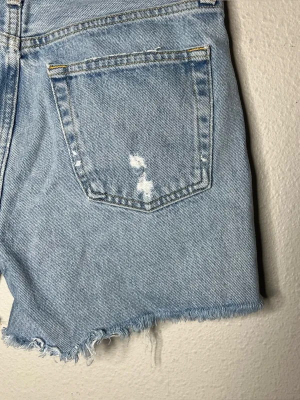 Agolde Parker Long Vintage Cut Off Denim Shorts in Swapmeet - Image 7