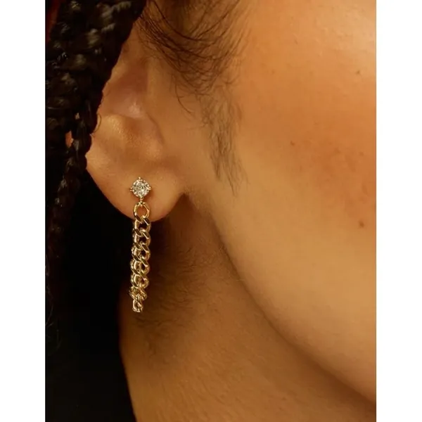 Solitaire‎ Curb Chain Drop Earrings | Yellow Gold Filled - Image 4