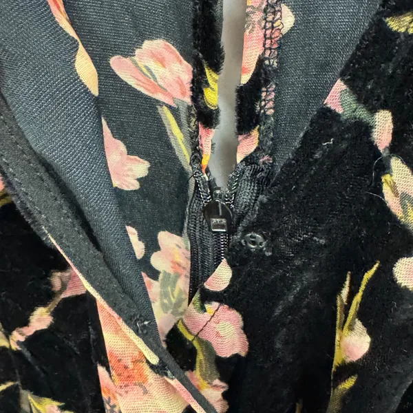 Lucy Paris‎ Black Floral Velvet Burnout Faux Wrap Midi Dress Pink Flowers Small - Image 7