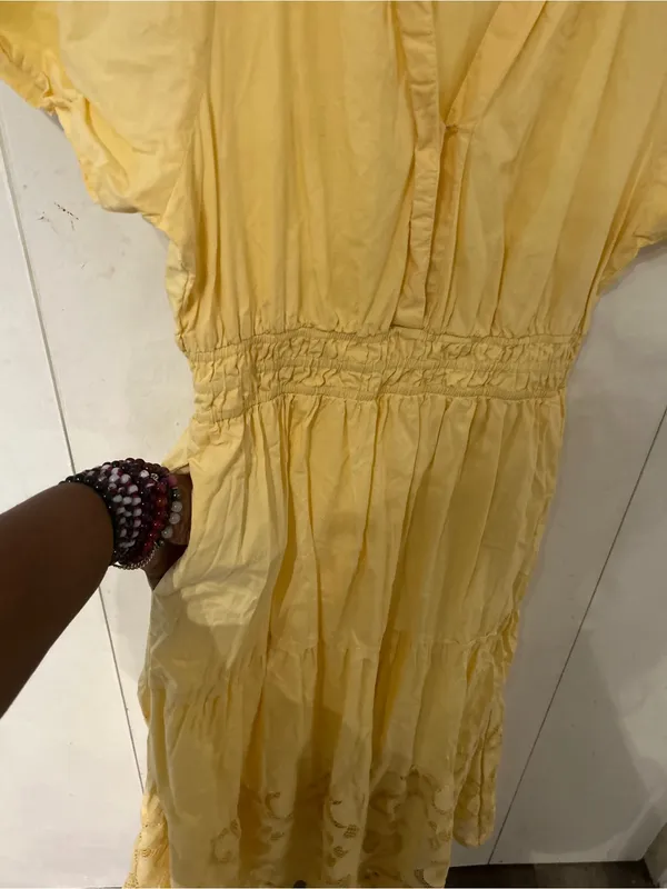 Haute Hippie Pale Yellow Midi Dress with Lace Trim - Image 12