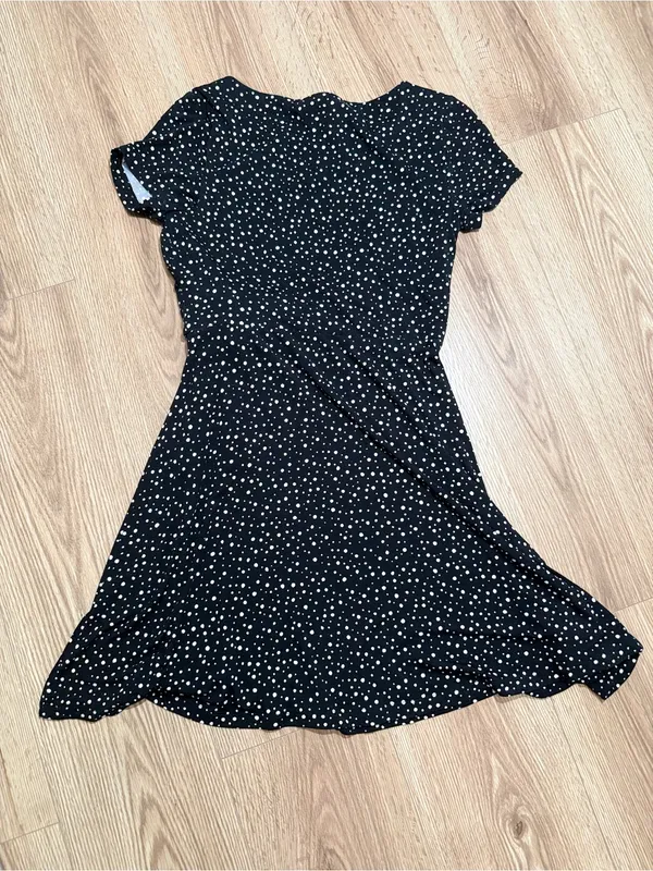 LOFT Womens Polka Dot Faux Wrap Dress Black White Tie Waist Flare XS NWT - Image 2