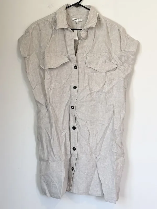 NWT Madewell Utility Short-Sleeve Mini Shirtdress in 100% Linen - Size: Large - Image 2