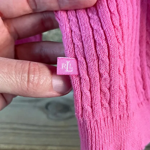 Lauren Ralph Lauren Women's Pink 100% Cotton Mini Cable Knit Sweater Size M - Image 5
