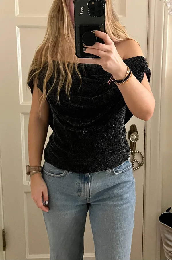 vintage sparkly black top Size M - Image 2