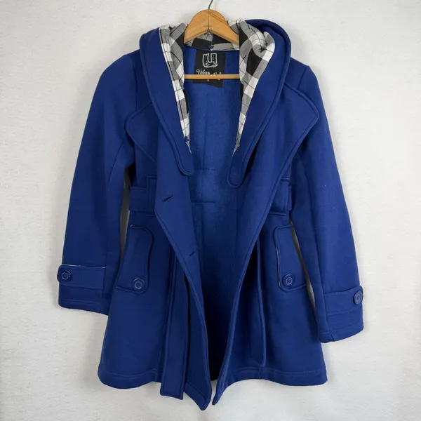 Blue‎ Hooded Double Breasted Trench Coat Womens Size Small Casual Retro Fashion - Image 8