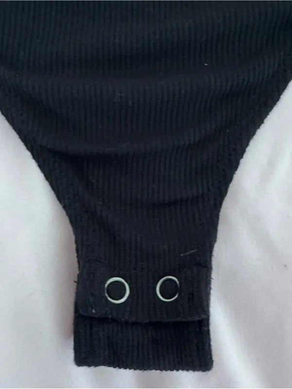 Hollister Slim Tan Black ribbed Square Neck Spaghetti Strap bodysuit, size S - Image 6