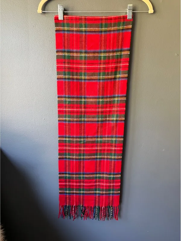 V. Fraas Cashmink Red Tartan Plaid Scarf with Fringe - Image 2