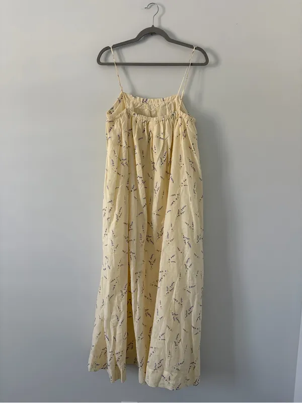 H&M Wildflower Linen Blend Sleeveless Square Neck Maxi Dress Butter Yellow M - Image 4
