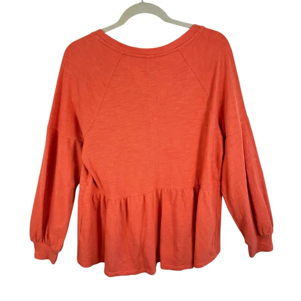 Pilcro By Anthropologie 100% Cotton Tangerine Baby Doll‎ Peplum Blouse Size M - Image 4