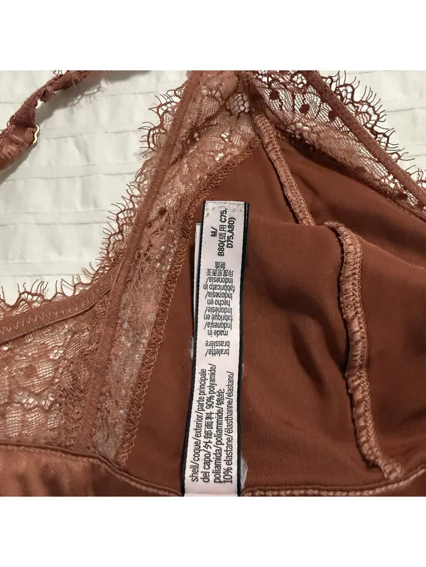Victoria's Secret Unlined Eyelash Lace Triangle Bralette Sz M Medium Rust - Image 9