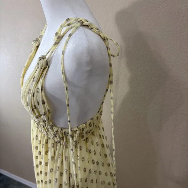 En Creme Womens Deep V-Neck Light Yellow Maxi Dress Sz S Wedding Party Beach EUC - Image 7