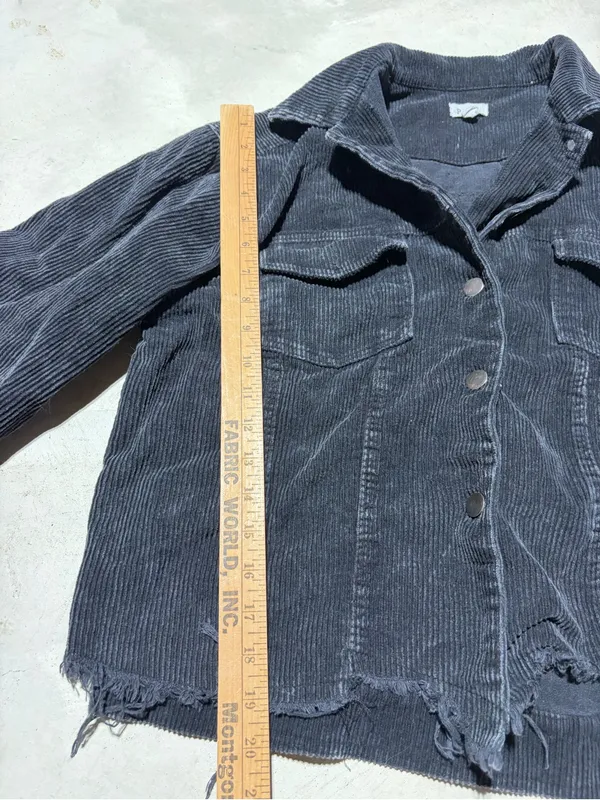 POL Corduroy Button-Up Jacket in Charcoal Black large - Image 2