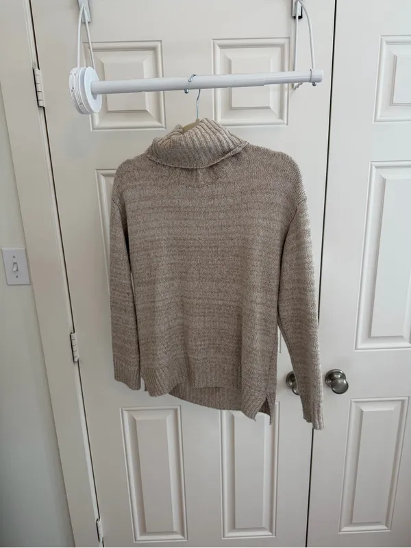 Cream Chunky Knit Turtleneck Sweater Tan - Image 2