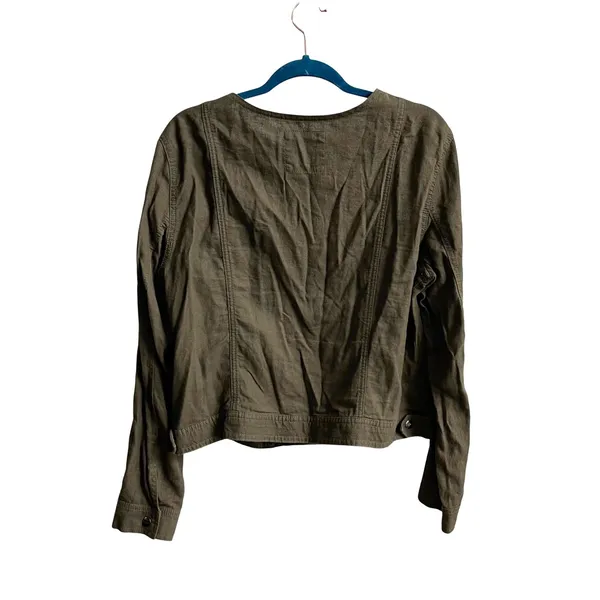 Gap Linen Blend Moto Jacket Womens Large Olive‎ Green Utility Asymmetrical Zip - Image 4