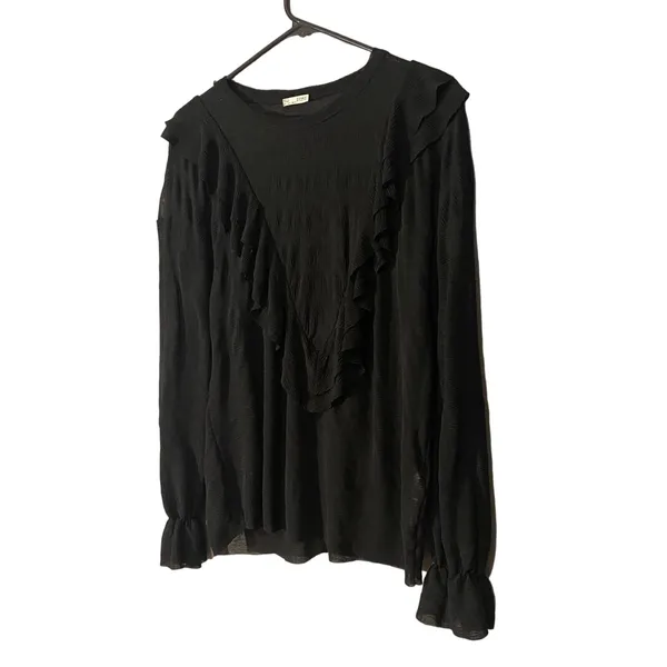 Zara Black Layered Ruffled Detail Dressy Long Sleeve Blouse Women Sz S - Image 2