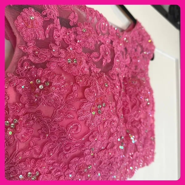 Sherri Hill Pink Lace Sequin Top‎ Open Back Bow Tie Crop Party Evening Cocktail - Image 2
