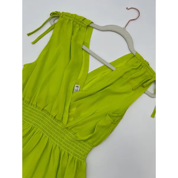 JON & ANNA Peplum Top Women XL Neon Lime Green Tie Shoulder V-Neck Smocked‎ NWT - Image 11