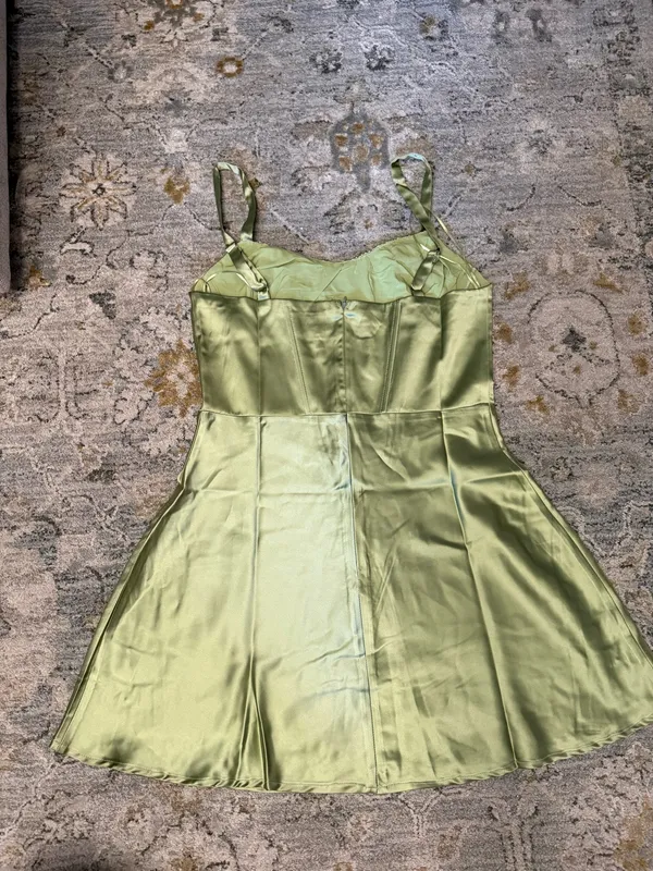 Sage Green Sky to Moon Mini Satin Dress - Image 4
