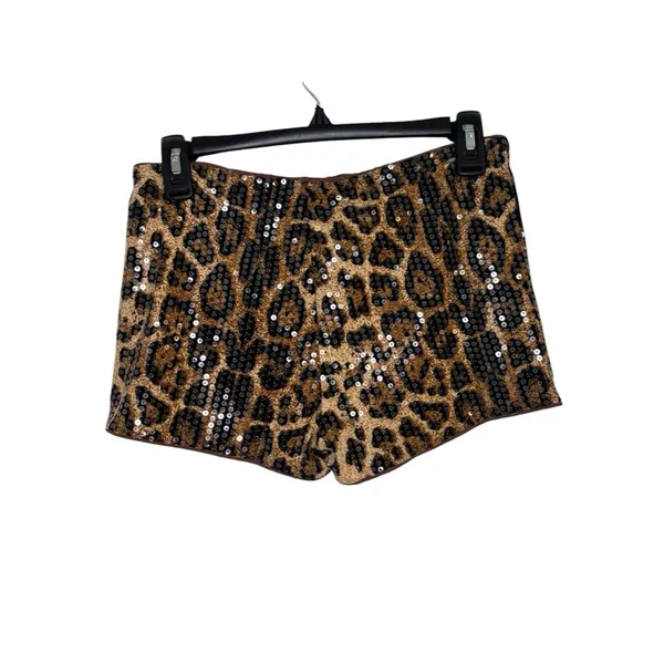 SHEIN Tall Low Rise Leopard Print Sequin Shorts Size Small - Image 3
