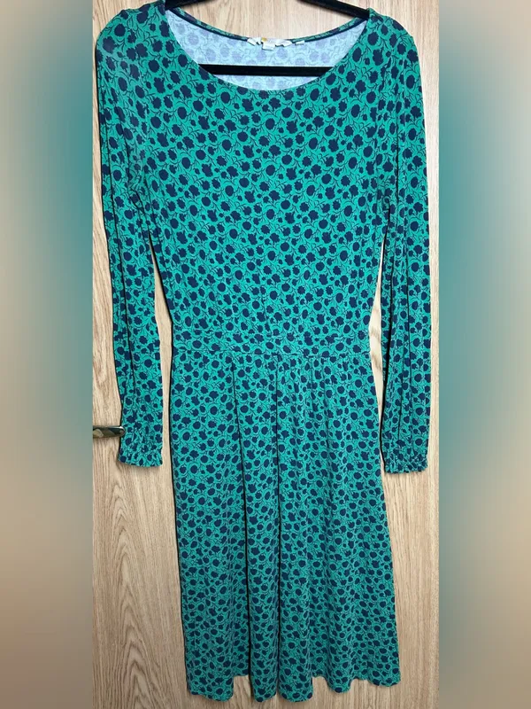 Boden Women's Size 4 Nellie Polka Dot Green Blue Long Sleeve Jersey Dress - Image 2