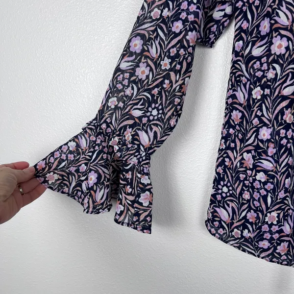 J. Crew Women's Ruffle Crinkle Chiffon Floral Blouse Sz XS - Image 5