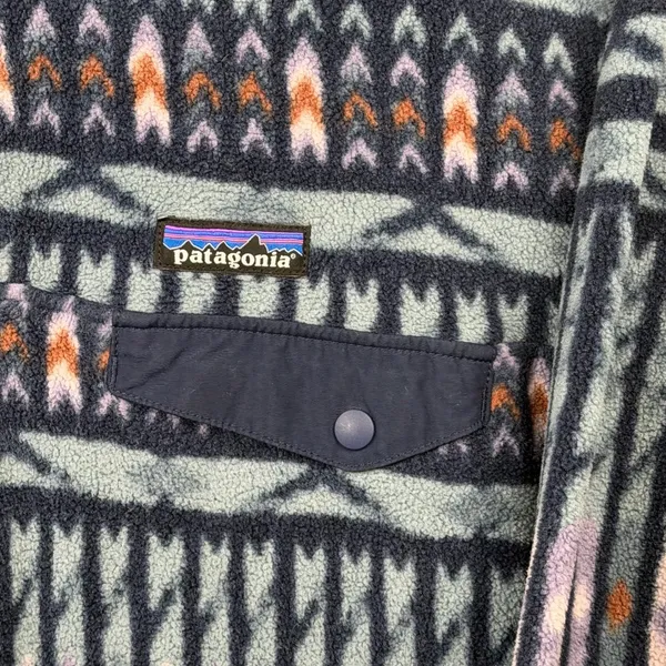 Patagonia Fleece Pullover Synchilla Snap-T Women L Blue Geometric Aztec Pocket - Image 9