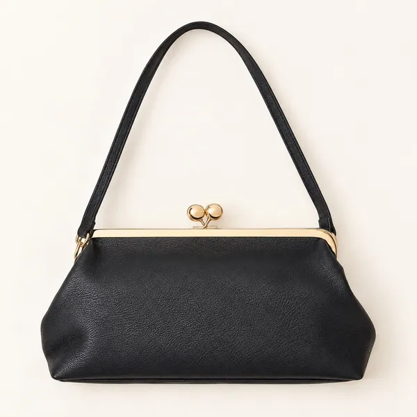 A New Day Black Pebbled Frame Clutch Bag Gold Kiss Lock Shoulder Bag NWT - Image 2