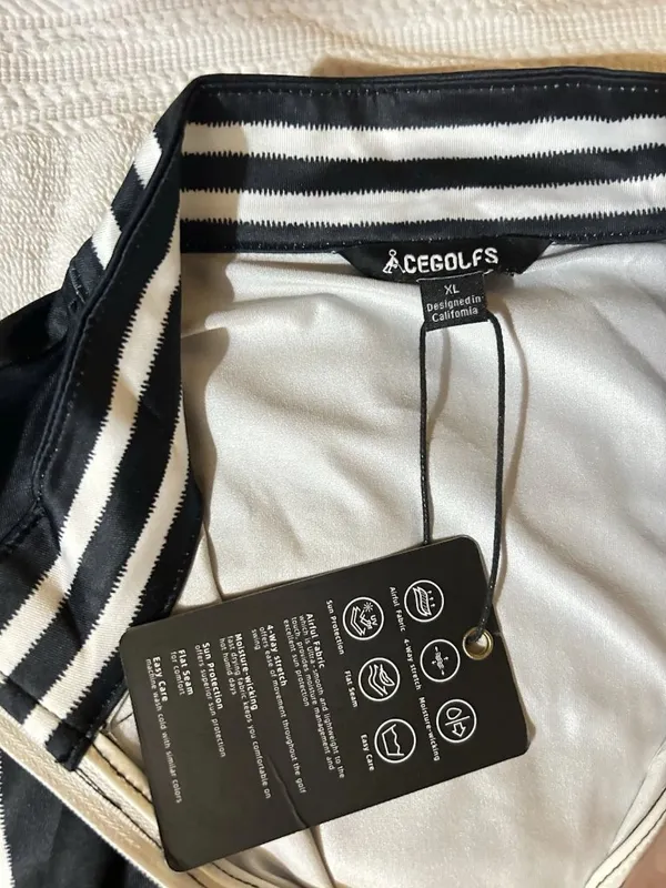 CEGOLFS Women’s Black/White Striped 1/4 Zip Mock Neck Pullover Active XL NWT - Image 10