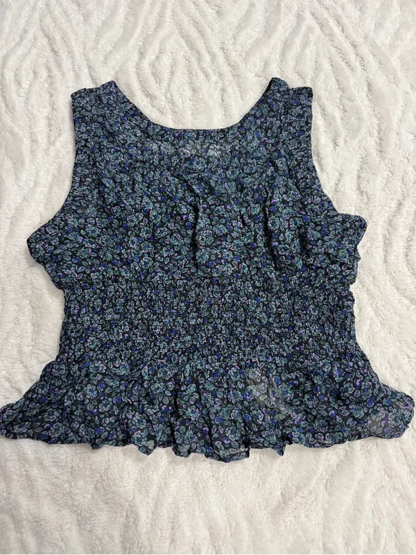 Anthropologie Smocked Chiffon Tank Top NWT Large Floral Peplum Blouse - Image 5