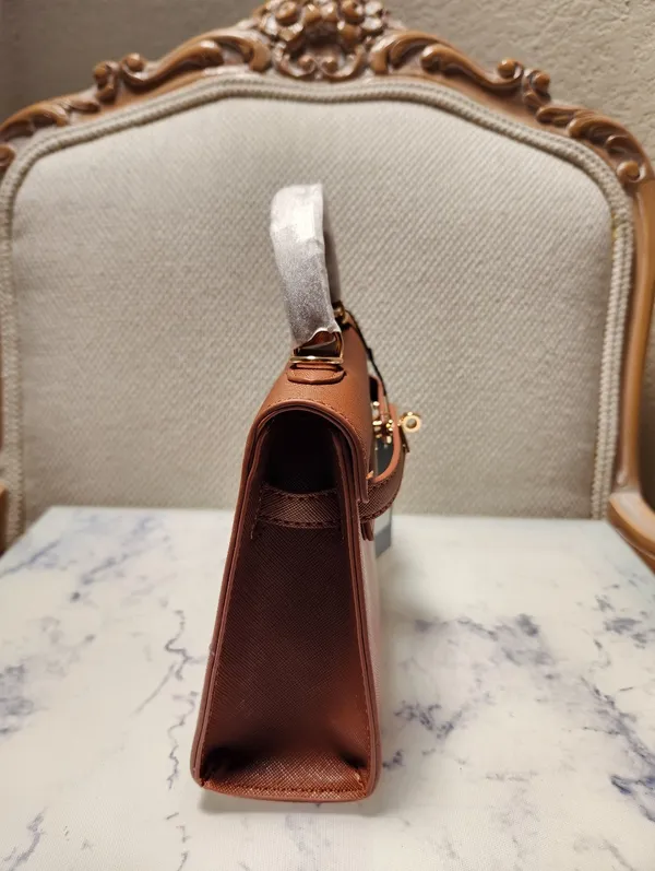 Brown Top Handle Flap Bag with Adjustable Crossbody Strap - Image 4