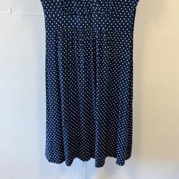L.L. Bean Navy Polka Dot Faux Wrap Midi Dress Empire Waist 504854 M Reg - Image 4
