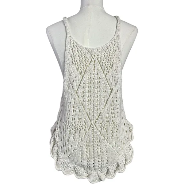 Free People Retro 70s Beachy Crochet Sea Song Sweater Tank Tunic Medium Neutral - Image 8