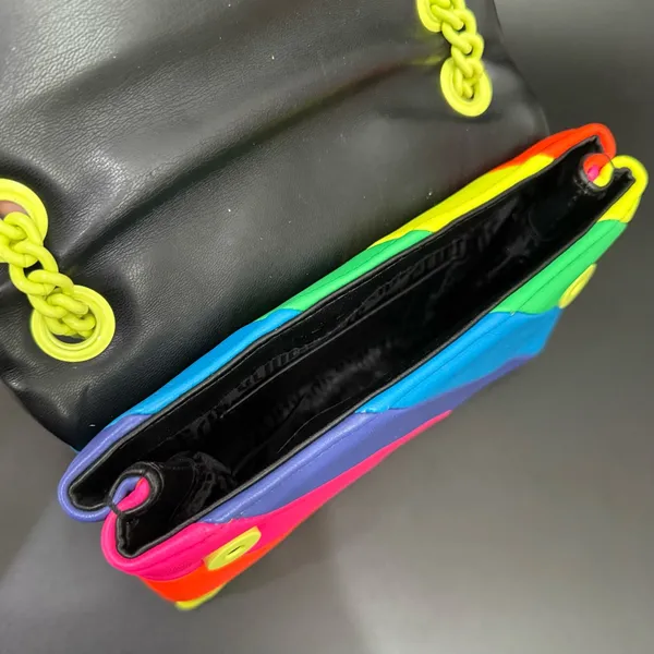 KURT GEIGER Brixton Neon Rainbow Quilt Leather Chain Shoulder Crossbody NO LOCK! - Image 9