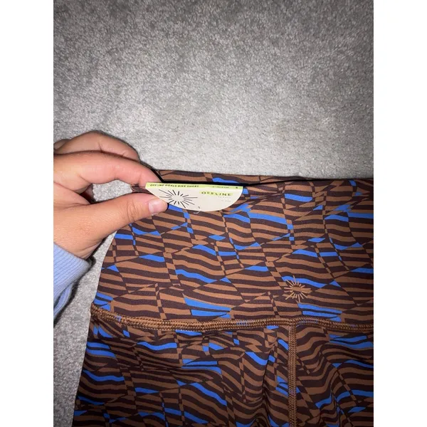 aerie offline biker shorts printed blue brown hi rise nwt Small - Image 3