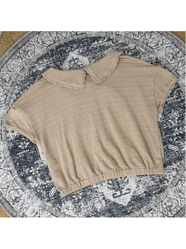 Madewell Ruffle Collared Crop Top in Wet Sand - Size S - Image 6