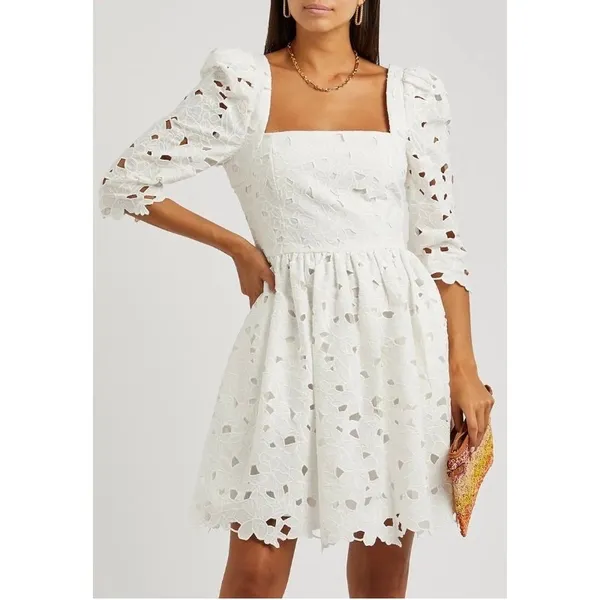Cara Cara NWT Hart Eyelet Dress Cotton Square Neck‎ Mini Dress Brodererie Size 4 - Image 5