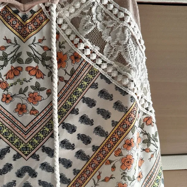 Chic Boho Tank Top - Cream and Brown - Image 2