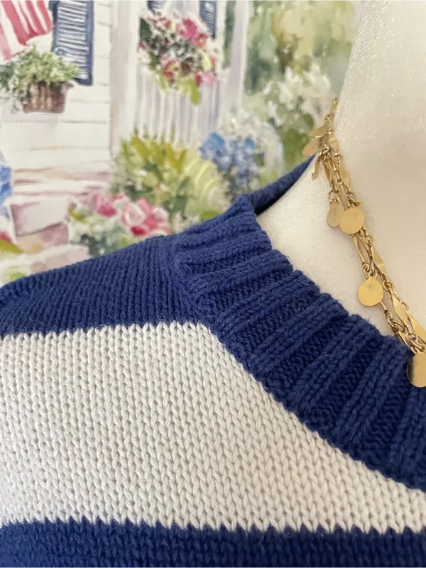 Quacker Factory Vintage 90s Y2K Nautical Striped Anchor Pullover Sweater Small - Image 3