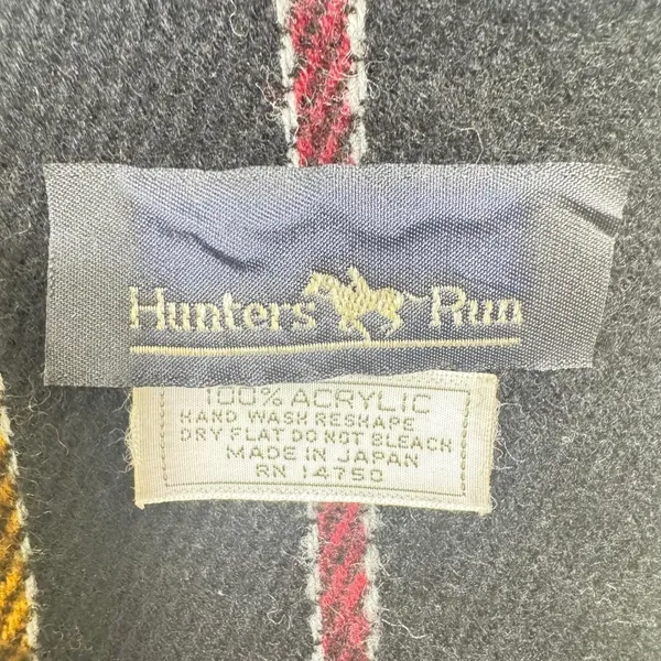 VTG Hunters Run Scarf Black‎ Acrylic Multi Stripe Fringe Made in Japan - Image 2