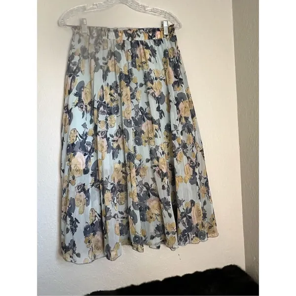 Disney Cinderella Teal Yellow & Pink Pleated Floral Cottage Midi Skirt Sz M - Image 3